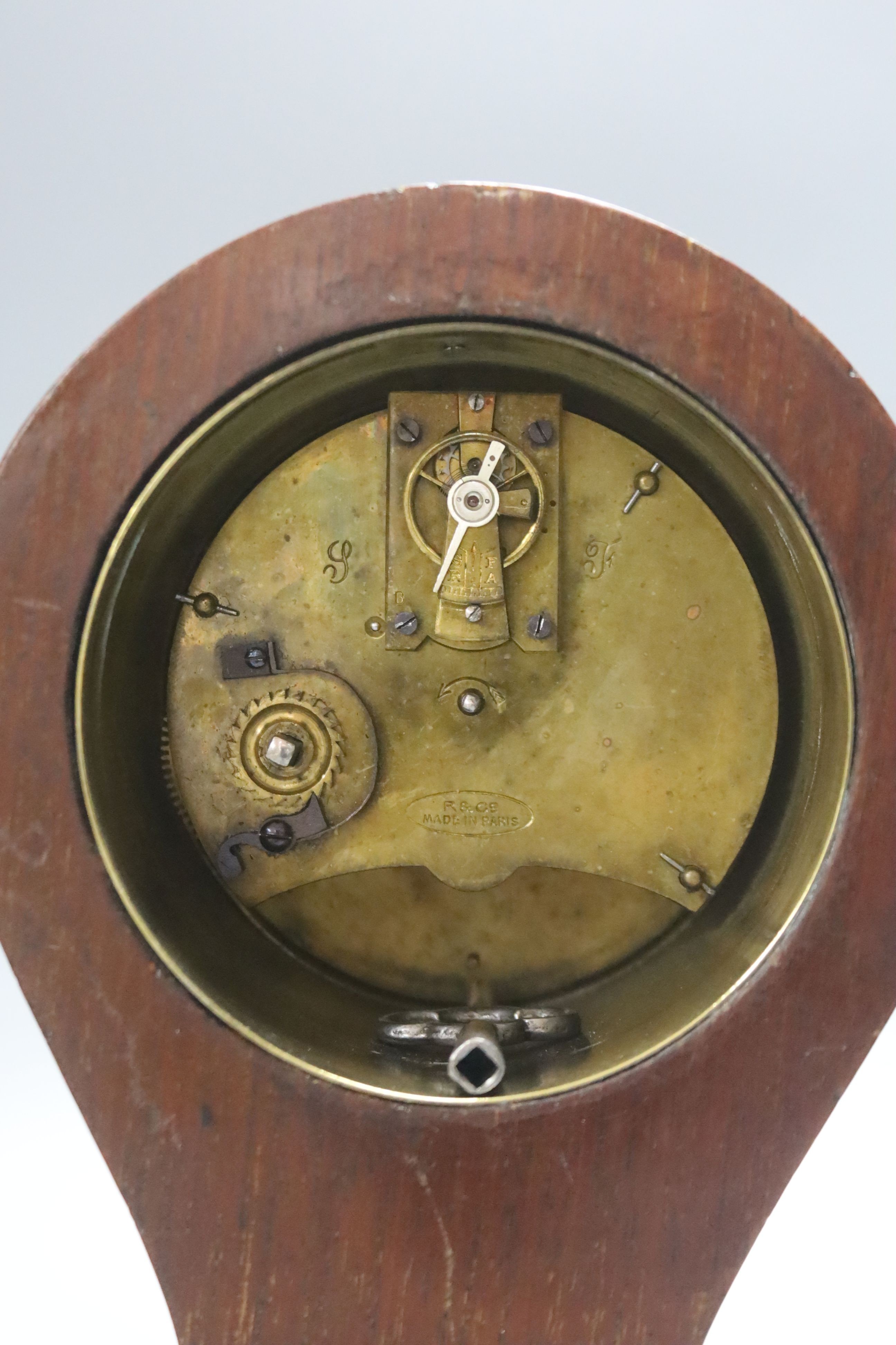 Four Edwardian inlaid mahogany mantel clocks, tallest 24cm